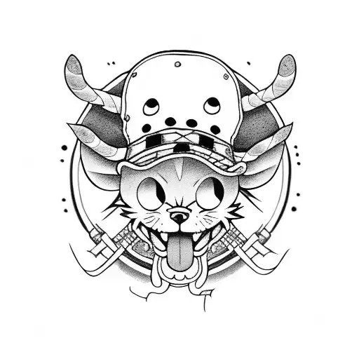 tony chopper one piece healing cat and dog tattoo design idea