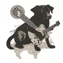 A silhouette of a dog playing a guitar with a map of the Dominican Republic in the background tattoo design idea