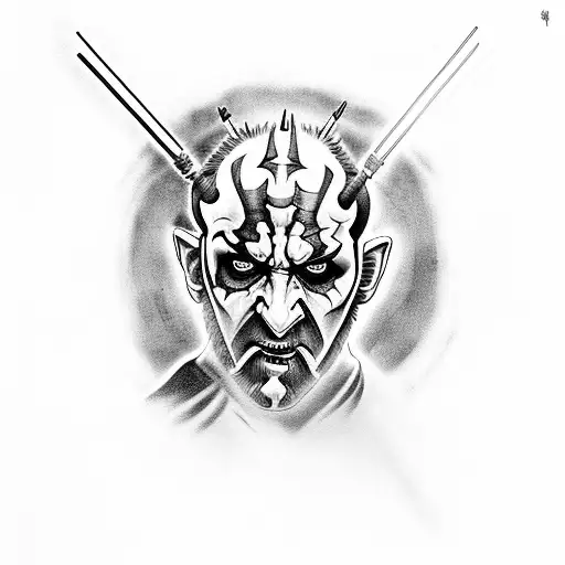 Darth maul with lightsaber tattoo design idea