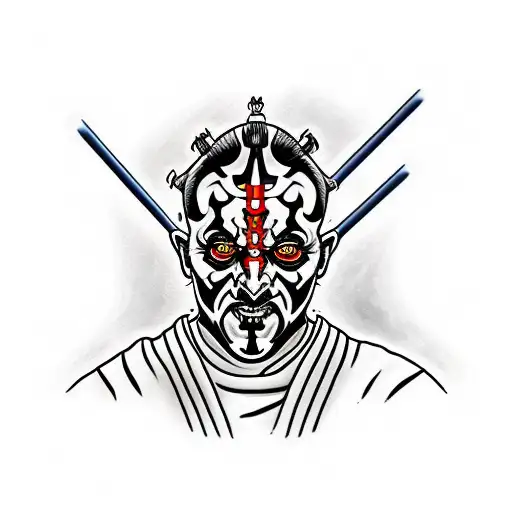 Darth maul with lightsaber tattoo design idea