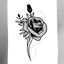 bouquet with a poppie, lillie, lilac, rose, bleeding heart, azalea tattoo design idea