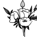 bouquet with a poppie, lillie, lilac, rose, bleeding heart, azalea tattoo design idea