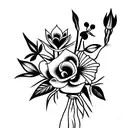 bouquet with a poppie, lillie, lilac, rose, bleeding heart, azalea tattoo design idea