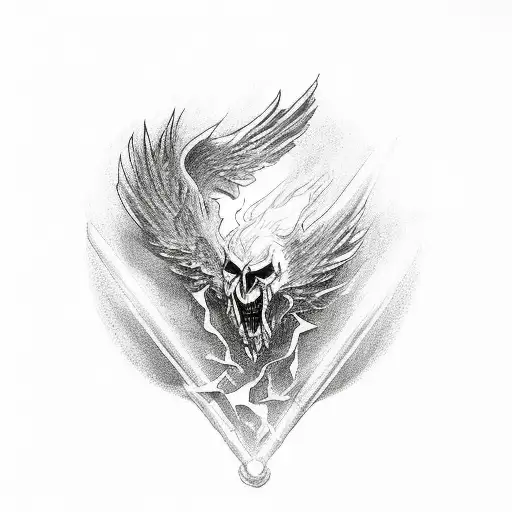 Phoenix shattering glass breaking out of hour glass held by grim reaper skeleton hands tattoo design idea