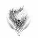 Phoenix shattering glass breaking out of hour glass held by grim reaper skeleton hands tattoo design idea