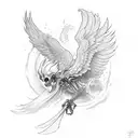 Phoenix shattering glass breaking out of hour glass held by grim reaper skeleton hands tattoo design idea