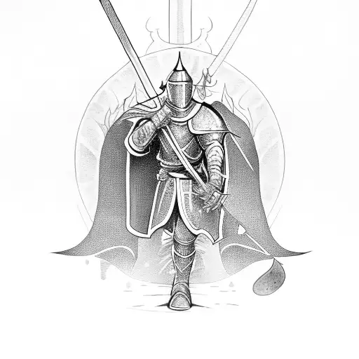 knight with sword tattoo design idea