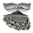 A detailed Napoli city skyline tattoo with the silhouette of Mount Vesuvius in the background, representing your love for Napoli tattoo design idea