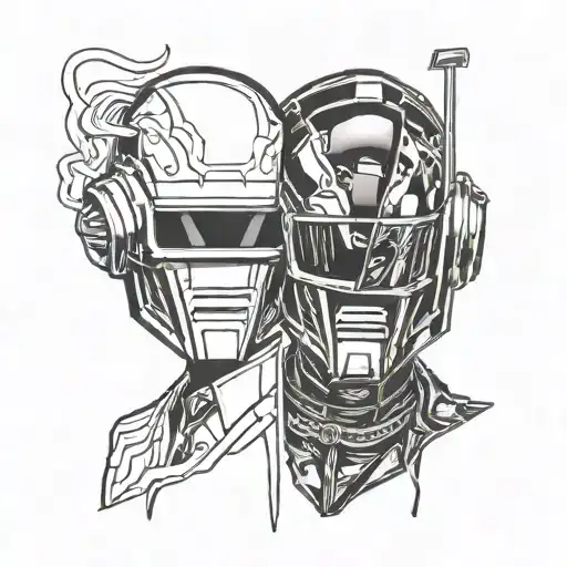 Daft Punk mask split in half tattoo design idea
