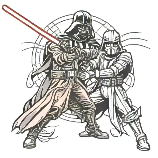 Lightsaber duel between Darth Vader tattoo design idea