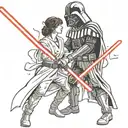 Lightsaber duel between Darth Vader tattoo design idea