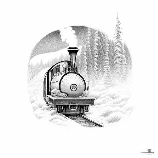 A majestic train passing through a landscape, with the client's son and daughter depicted as passengers on board, representing the journey of life and the bond between father and children. tattoo design idea