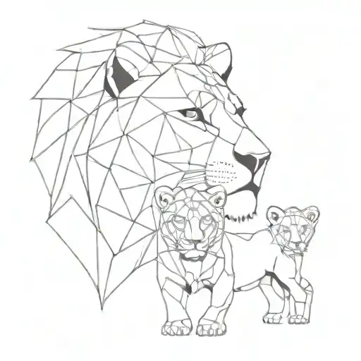 yelesiz mother and cub lion. minimal black and white tattoo design idea