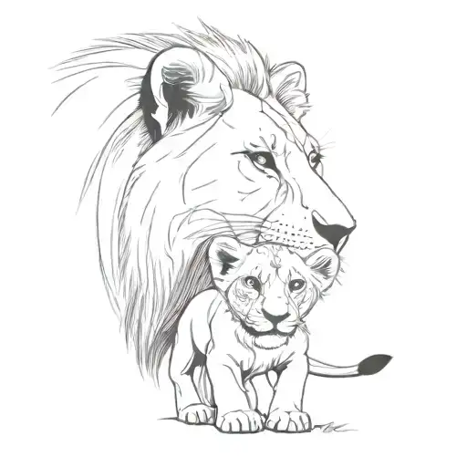 yelesiz mother and cub lion. minimal black and white tattoo design idea