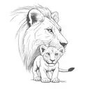 yelesiz mother and cub lion. minimal black and white tattoo design idea