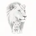 yelesiz mother and cub lion. minimal black and white tattoo design idea