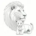 yelesiz mother and cub lion. minimal black and white tattoo design idea
