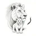yelesiz mother and cub lion. minimal black and white tattoo design idea