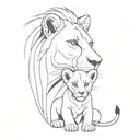 yelesiz mother and cub lion. minimal black and white tattoo design idea