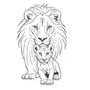 yelesiz mother and cub lion. minimal black and white tattoo design idea