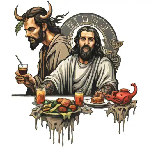 the last supper jesus and the devil  tattoo design idea