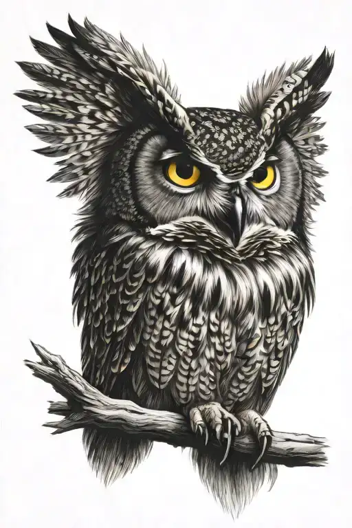 Great horned owl sitting tattoo design idea