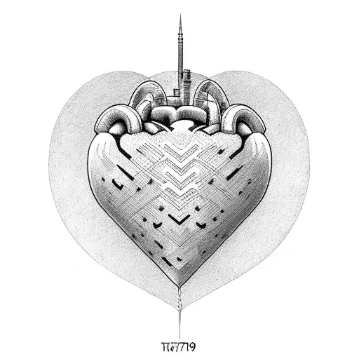 heart beat having tear "1977" in the middle tattoo design idea
