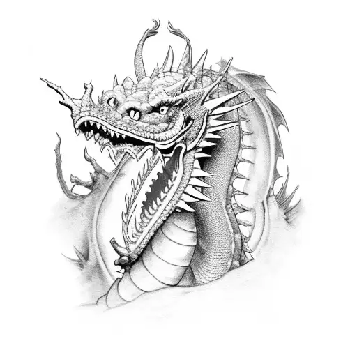 dragon on a castle wall tattoo design idea