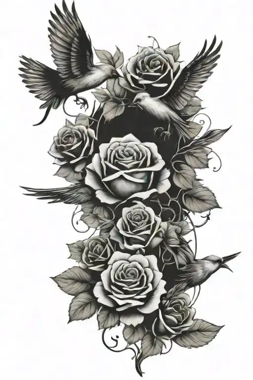 mothers passing in 2021 with roses amd birds flying away tattoo design idea