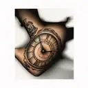Fibonacci spiral clock on elbow realistic simple tattoo design idea