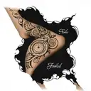 Fibonacci spiral clock on elbow realistic simple tattoo design idea
