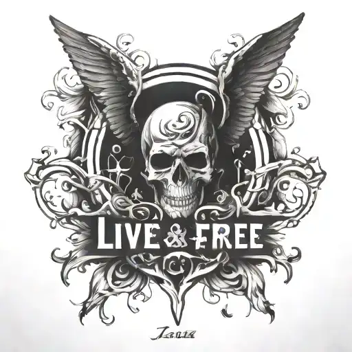 black and white gradient "live free and die well" tattoo design idea