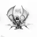 batman riding charizard holding mjolnir and excalibur  tattoo design idea