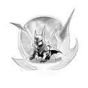 batman riding charizard holding mjolnir and excalibur  tattoo design idea