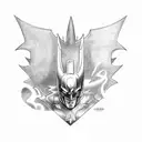 batman riding charizard holding mjolnir and excalibur  tattoo design idea