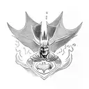 batman riding charizard holding mjolnir and excalibur  tattoo design idea