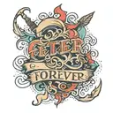 a tattoo with written PETER FOREVER in lyrical writing tattoo design idea