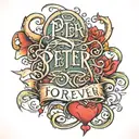 a tattoo with written PETER FOREVER in lyrical writing tattoo design idea