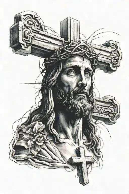 cross Jesus and blue collar tattoo design idea