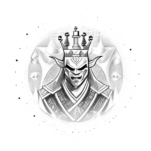 Chess King piece with an oni mask tattoo design idea