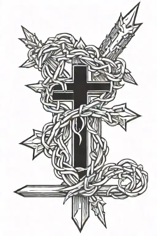 three nails cross with crown of thorns with the verse joshua 1:9 tattoo design idea