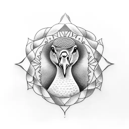 A goose and 4 sweet chicks tattoo design idea