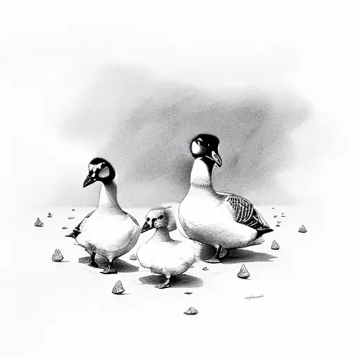 A goose and 3 sweet chicks tattoo design idea