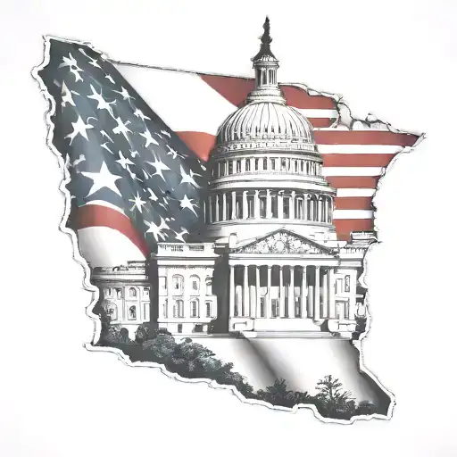 Incorporate iconic landmarks of Washington DC and the Maryland flag into a tattoo design with a native American warrior tattoo design idea