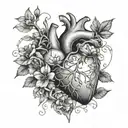 A broken heart being stitched back together with delicate vines and flowers  tattoo design idea
