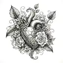 A broken heart being stitched back together with delicate vines and flowers  tattoo design idea