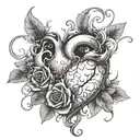 A broken heart being stitched back together with delicate vines and flowers  tattoo design idea