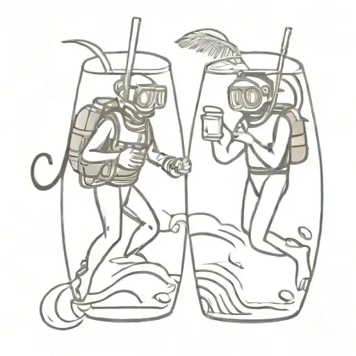 two scuba divers in the same pina colada glass  tattoo design idea