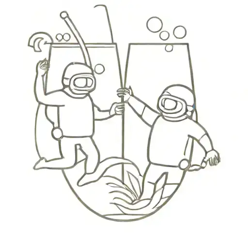 two miniature scuba divers in the same pina colada glass  tattoo design idea