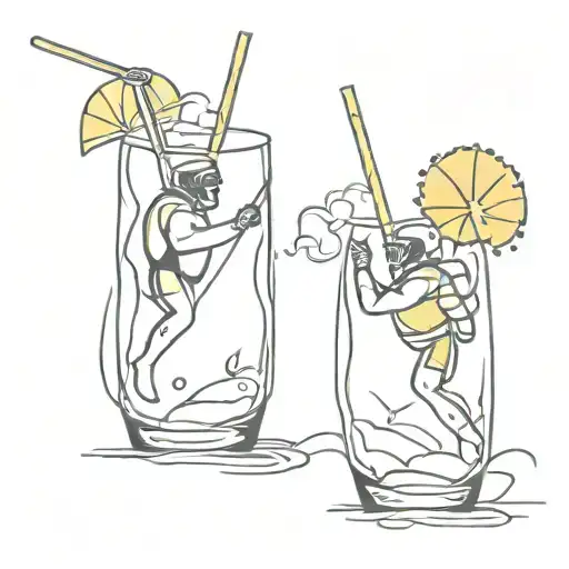 two scuba divers in an pina colada glass  tattoo design idea